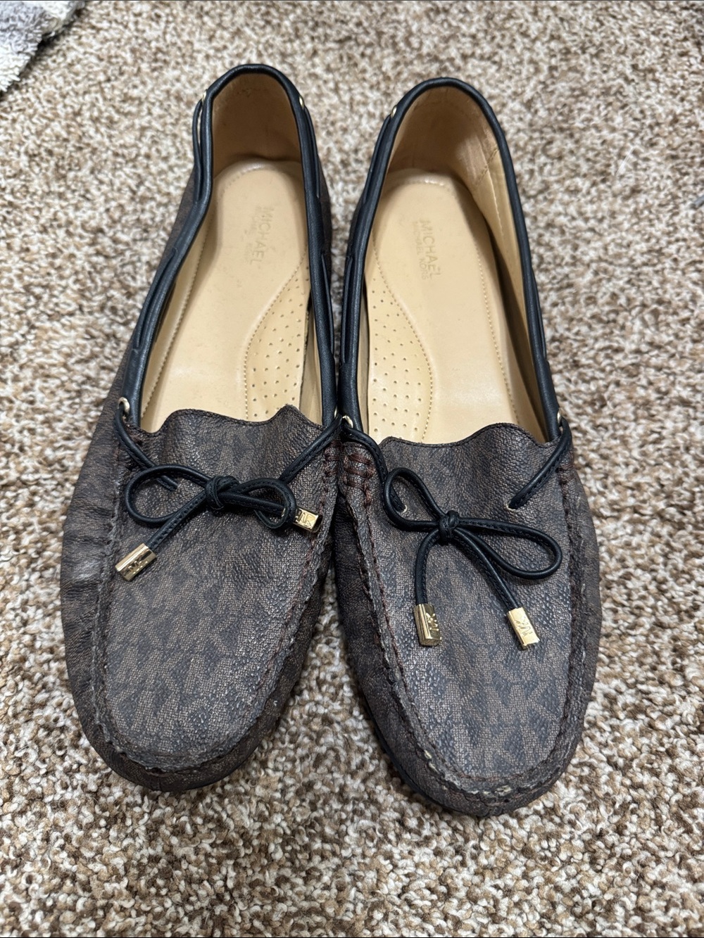 Michael Kors Brown Logo Moccasin Driving Shoes with Bow